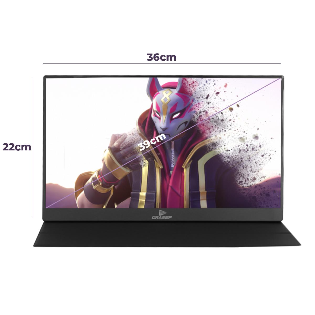 Monitor Portátil 15,6’’ Full HD Grasep 60Hz 5ms Ultraleve USB-C para Notebook e Console - D-TELA05