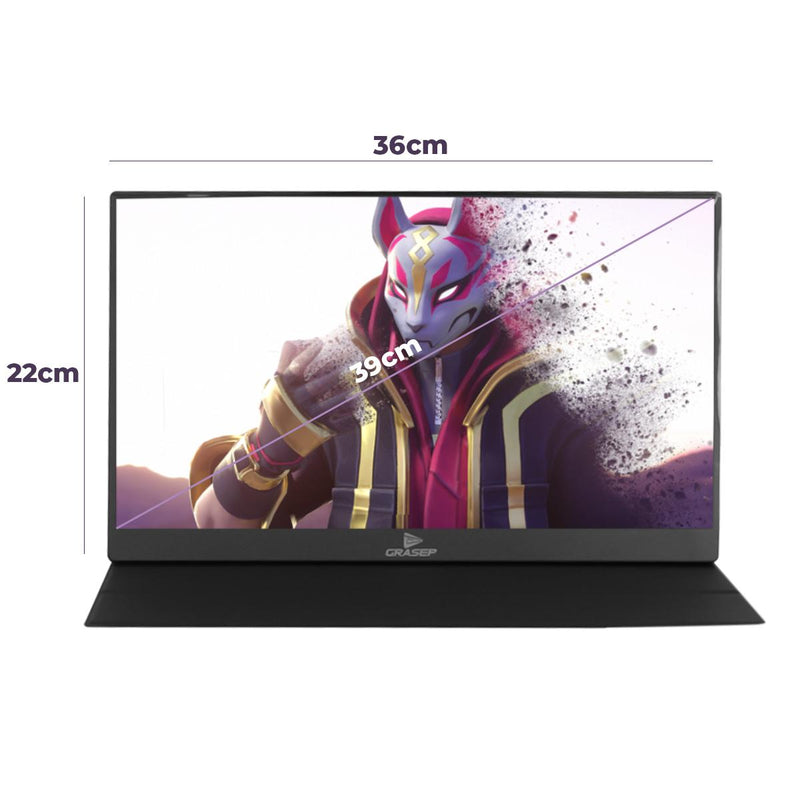 Monitor Portátil 15,6’’ Full HD Grasep 60Hz 5ms Ultraleve USB-C para Notebook e Console - D-TELA05