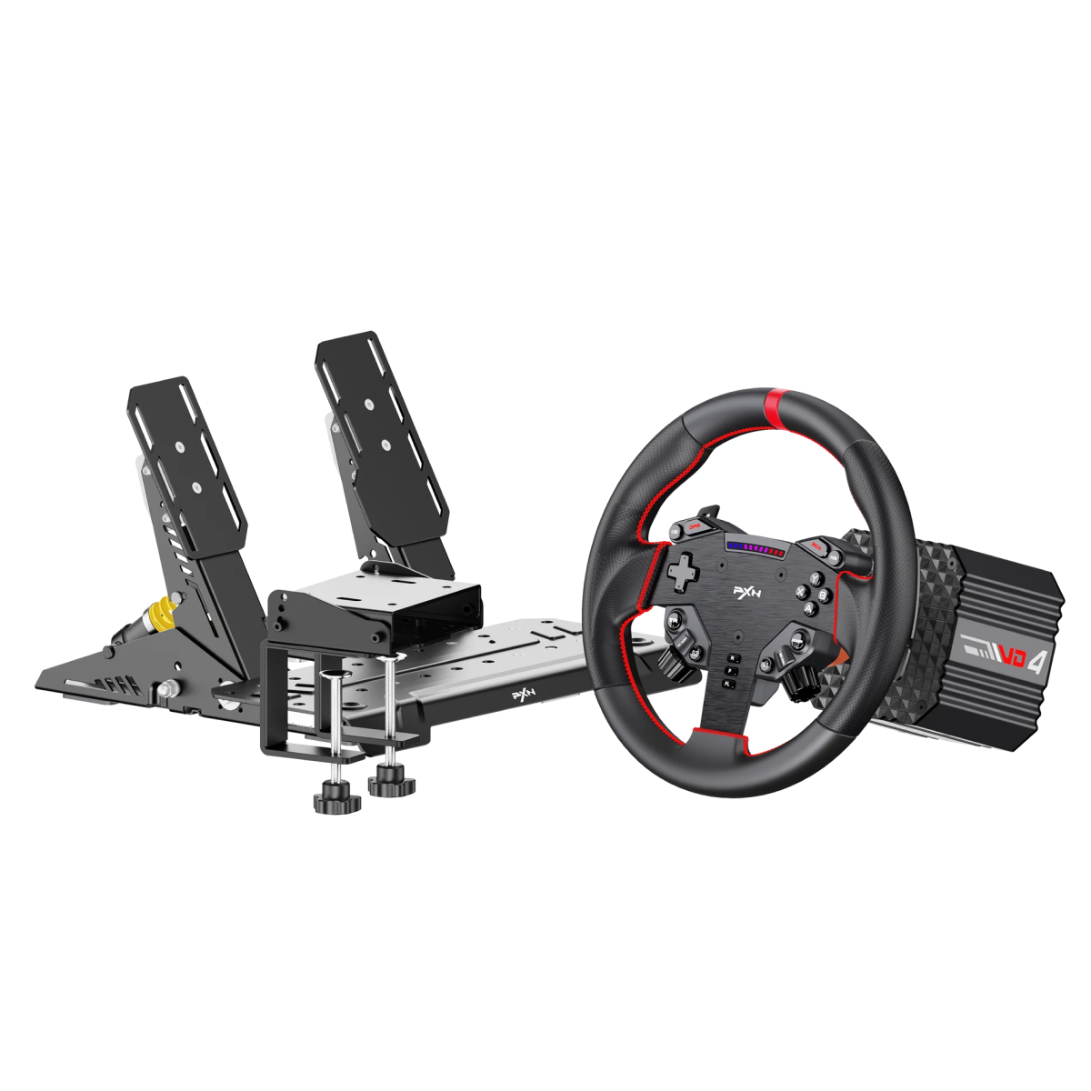 Kit Simulador de Corrida PXN VD4 Torque 4Nm Para PC + Volante W AS Quick Release + Pedais Freio e Acelerador