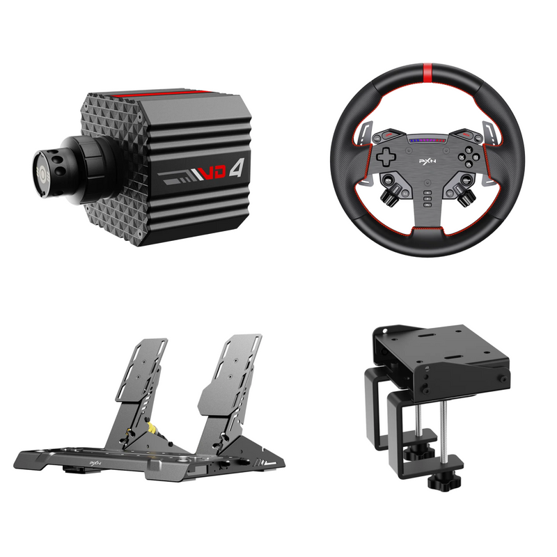 Kit Simulador de Corrida PXN VD4 Torque 4Nm Para PC + Volante W AS Quick Release + Pedais Freio e Acelerador