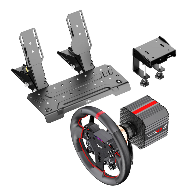 Kit Simulador de Corrida PXN VD4 Torque 4Nm Para PC + Volante W AS Quick Release + Pedais Freio e Acelerador