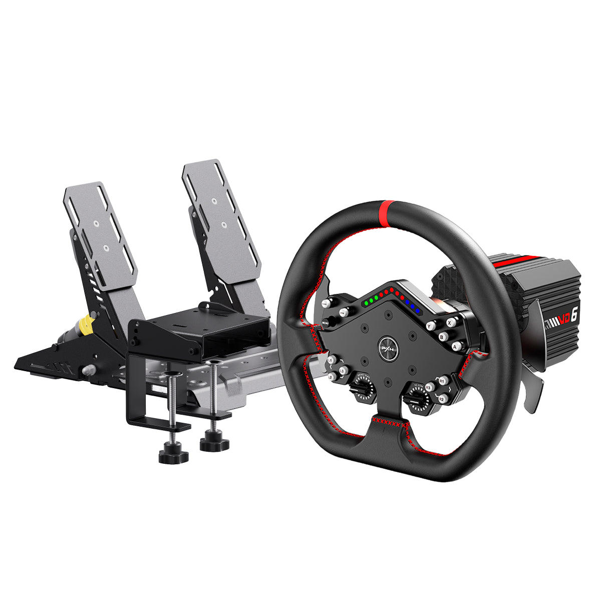 Kit Simulador de Corrida PXN VD6 Direct Drive 6Nm + Volante WDS R2 + Pedais Acelerador e Freio