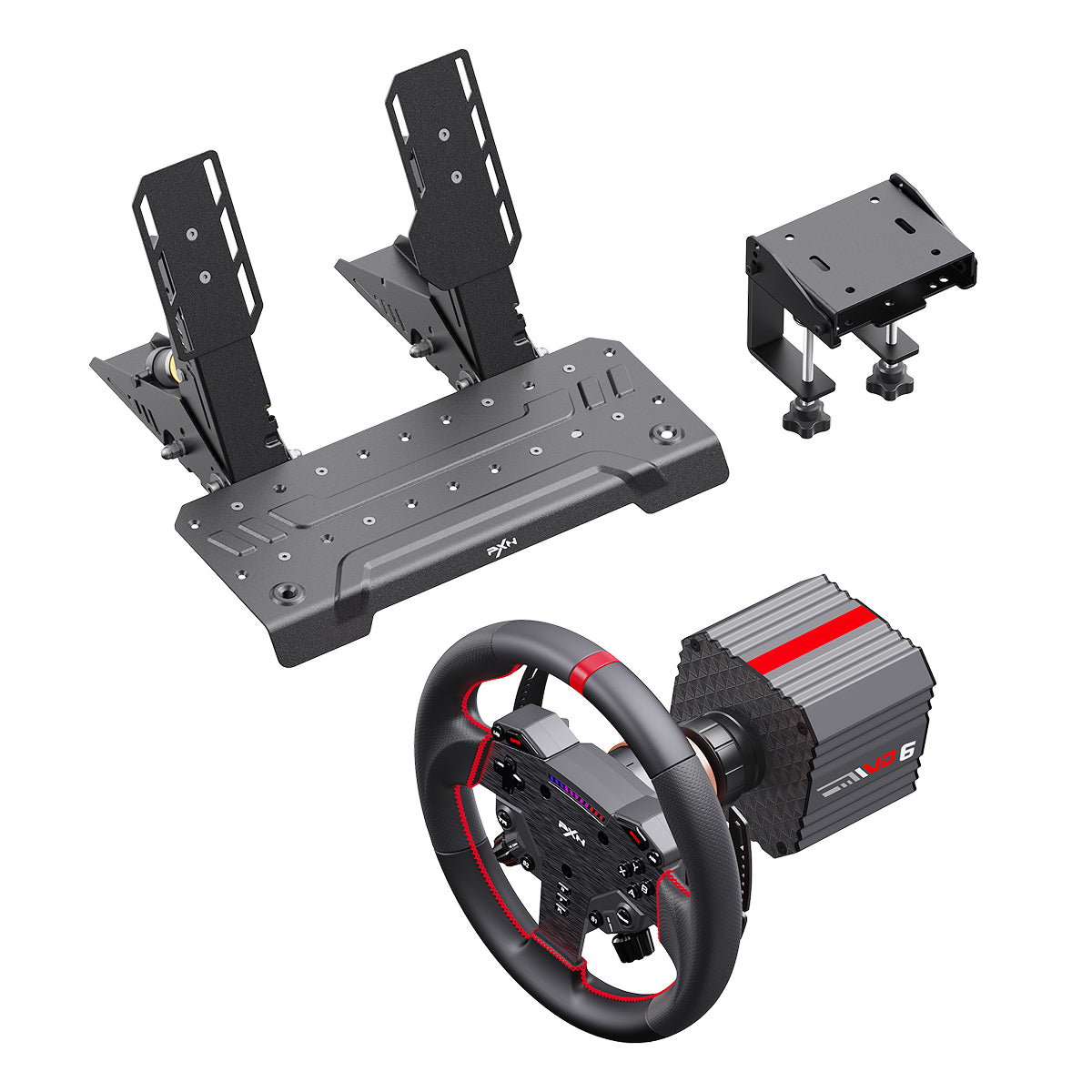 Kit Simulador de Corrida PXN VD6 Direct Drive 6Nm + Volante WAS + Pedais Acelerador e Freio