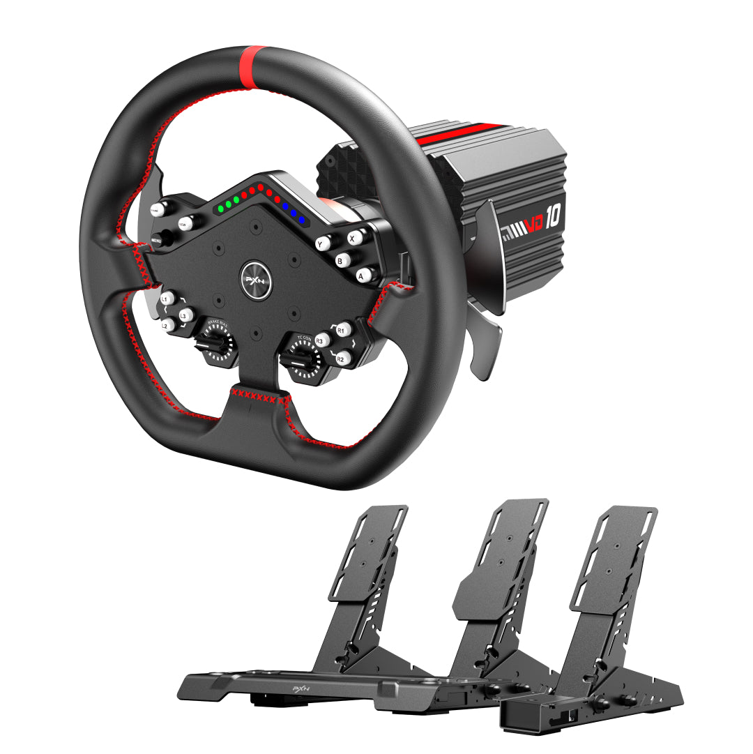 Kit Simulador de Corrida PXN Direct Drive VD10 10Nm  +Volante WDS R2 + Pedais Freio, Acelerador e Embreagem Efeito Hall