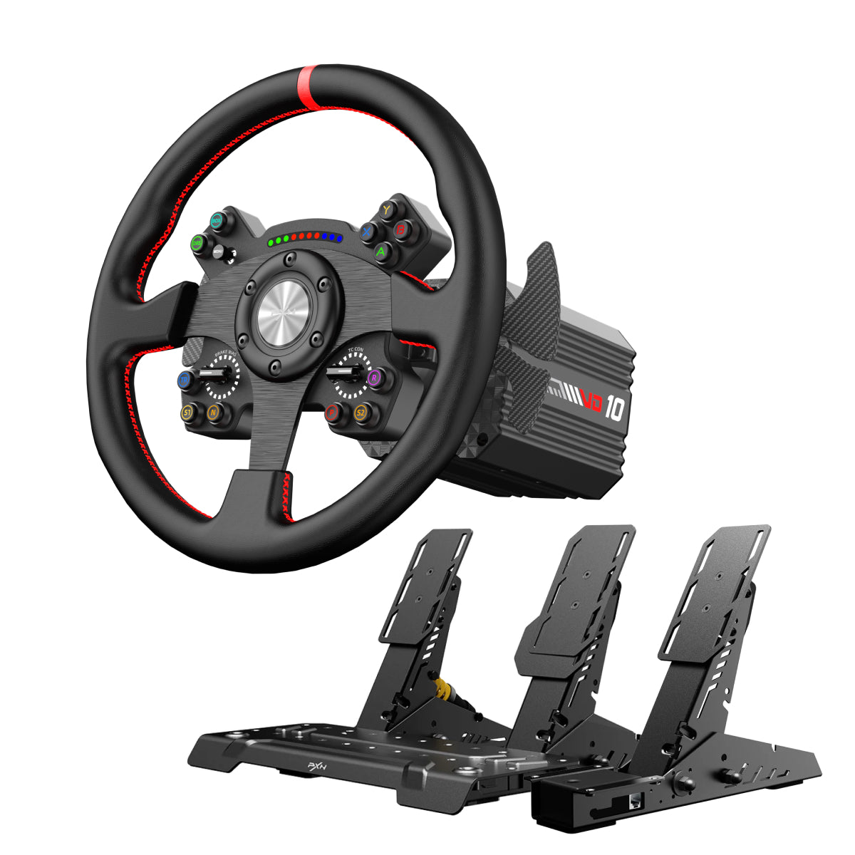 Kit Simulador de Corrida PXN VD10 Direct Drive + Volante WCSR2 + Pedais Acelerador e Freio + Embreagem